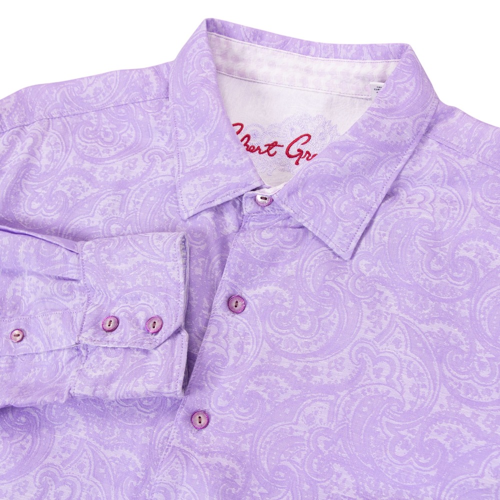 Robert‎ Graham Mens XL Purple Paisley Linen Blend Long Sleeve Button Down Shirt